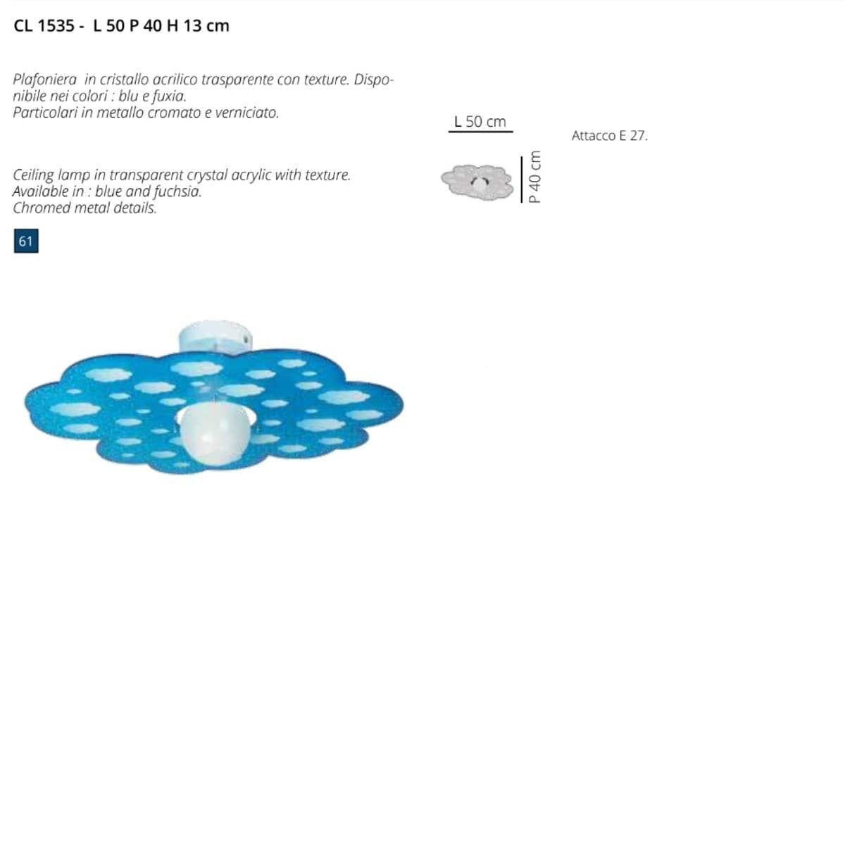 Plafoniera moderna EMPORIUM CLOUD CL1535 61 E27 LED cristallo acrilico lampada soffitto - 3