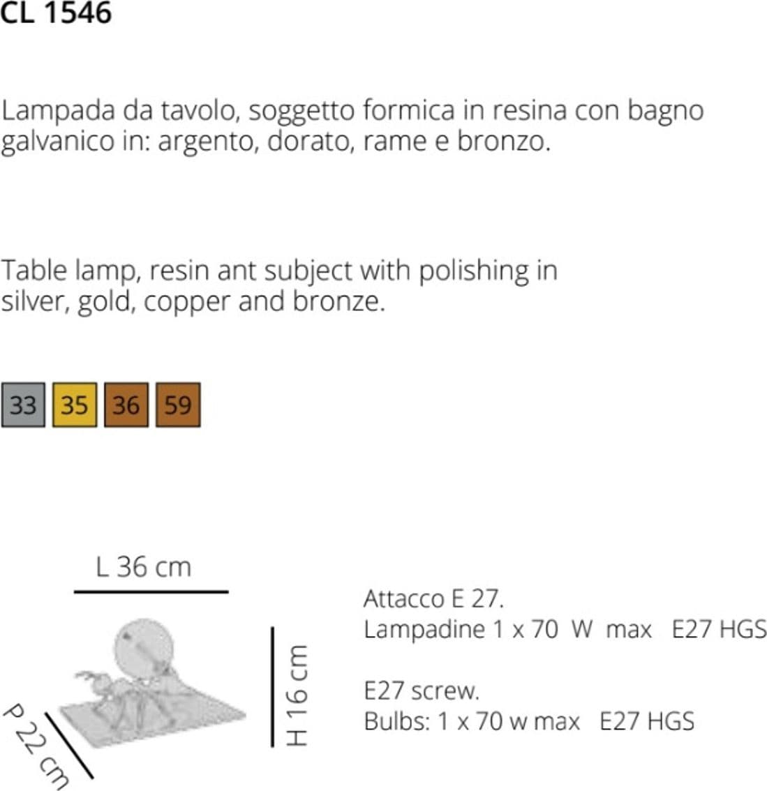 Abat-jour moderna EMPORIUM ANTLANTE CL1546 E27 LED resina lampada tavolo scrivania - 7