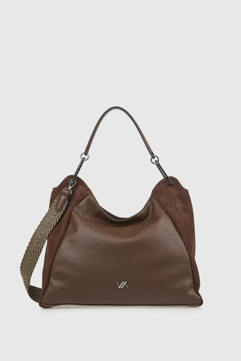 VERDE FASHION | Borsa a spalla hobo in ecopelle e camoscio - 1