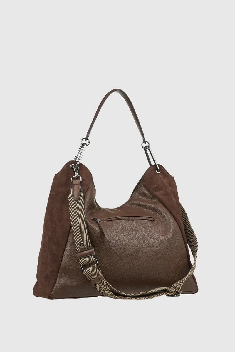 VERDE FASHION | Borsa a spalla hobo in ecopelle e camoscio - 2