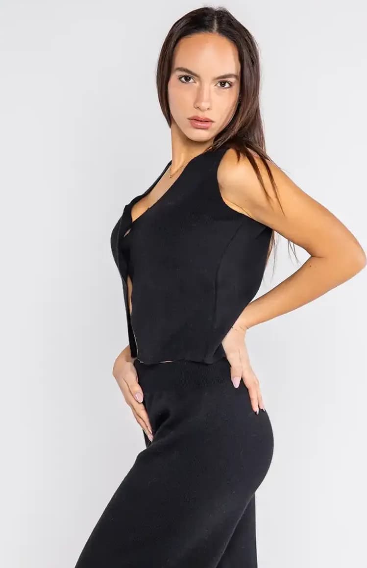 LOKITA | Gilet in maglia bottoni oro - 2