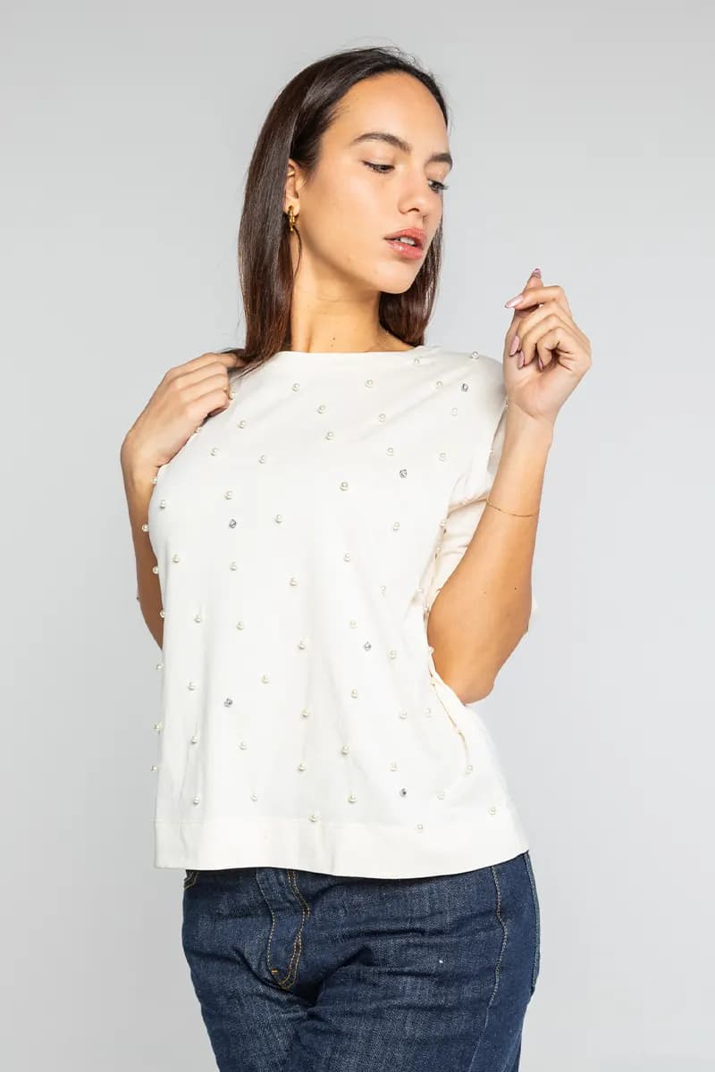 LOKITA | T-shirt scatoletta con perle - 4