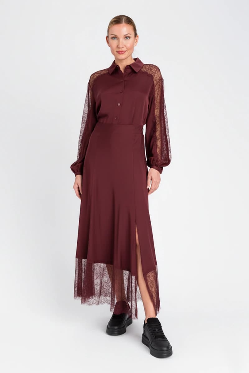 TWINSET | Gonna longuette in satin con pizzo - 5