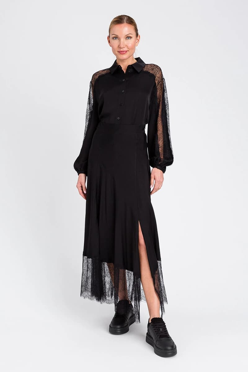 TWINSET | Gonna longuette in satin con pizzo - 6
