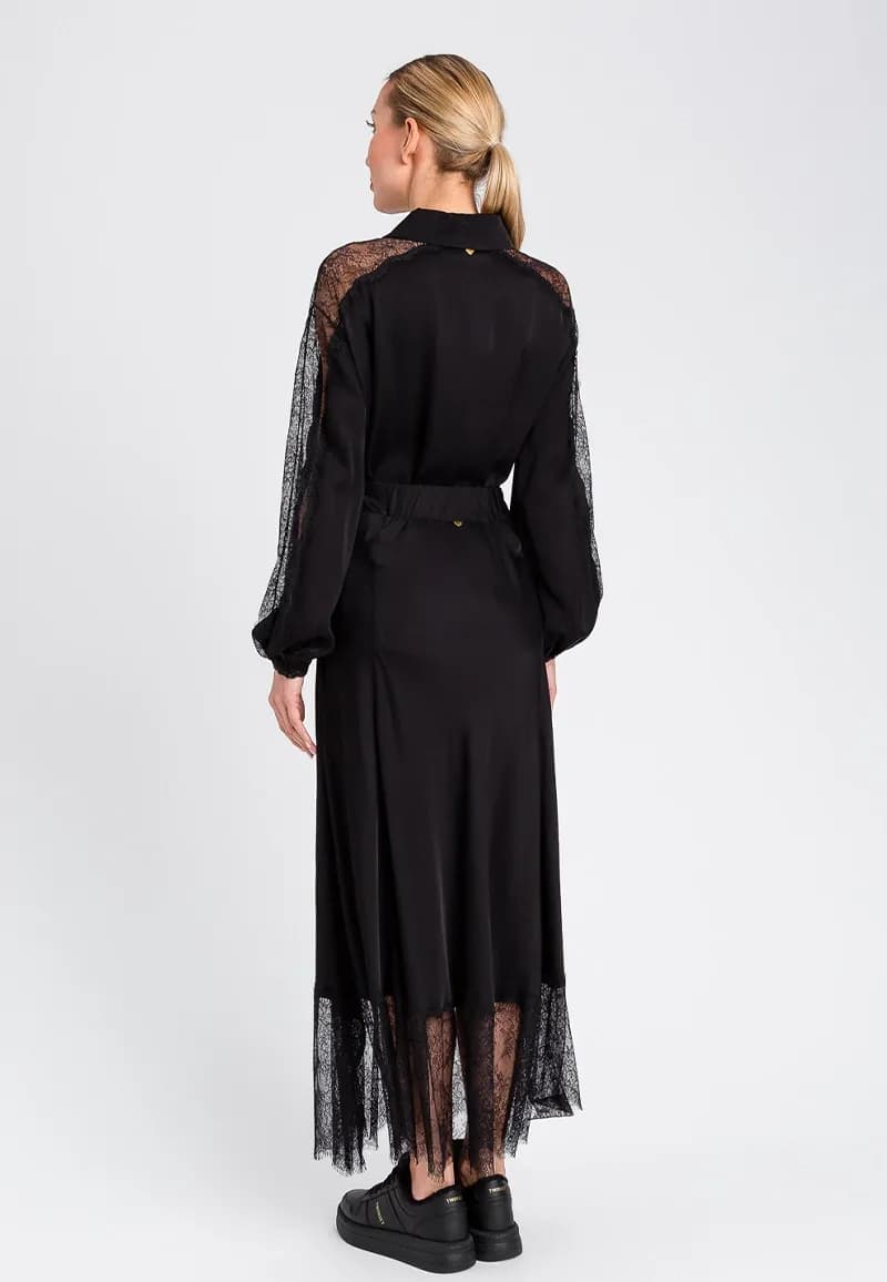 TWINSET | Gonna longuette in satin con pizzo - 2