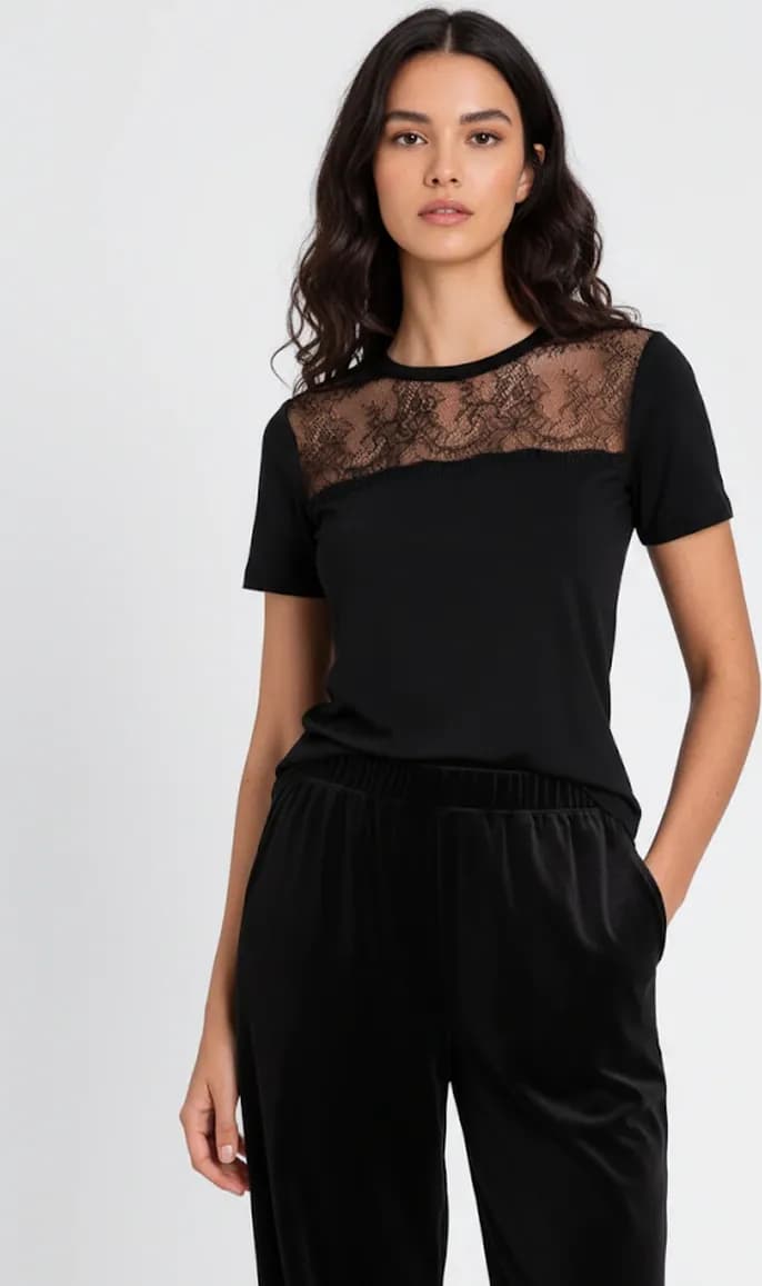 TWINSET | T-shirt con dettaglio in pizzo – Nero