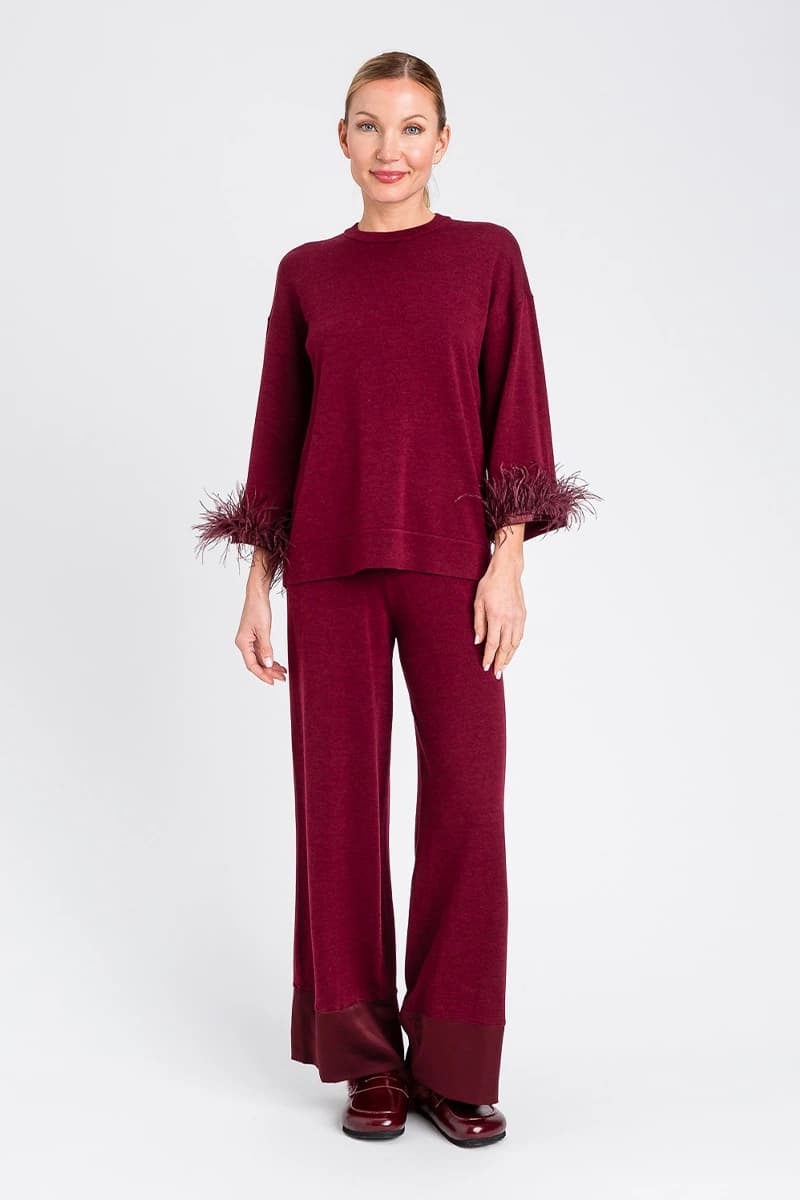 TWINSET | Maglia girocollo con polsini piume - 4