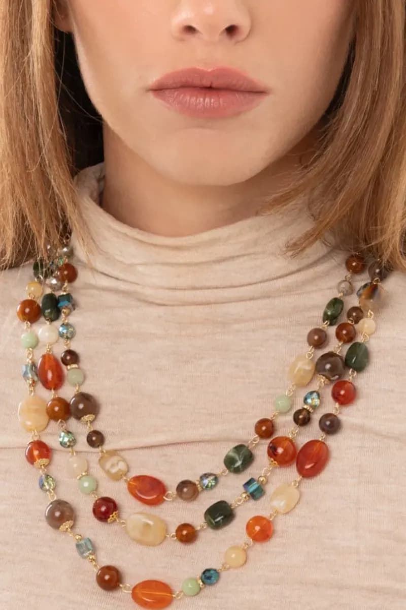 MYA ACCESSORIES | Collana a tre fili con pietre in acrilico e vetro - 4