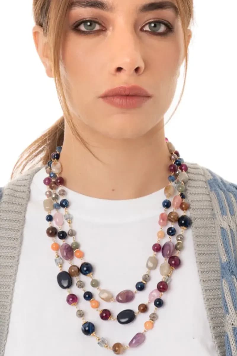 MYA ACCESSORIES | Collana a tre fili con pietre in acrilico e vetro - 5