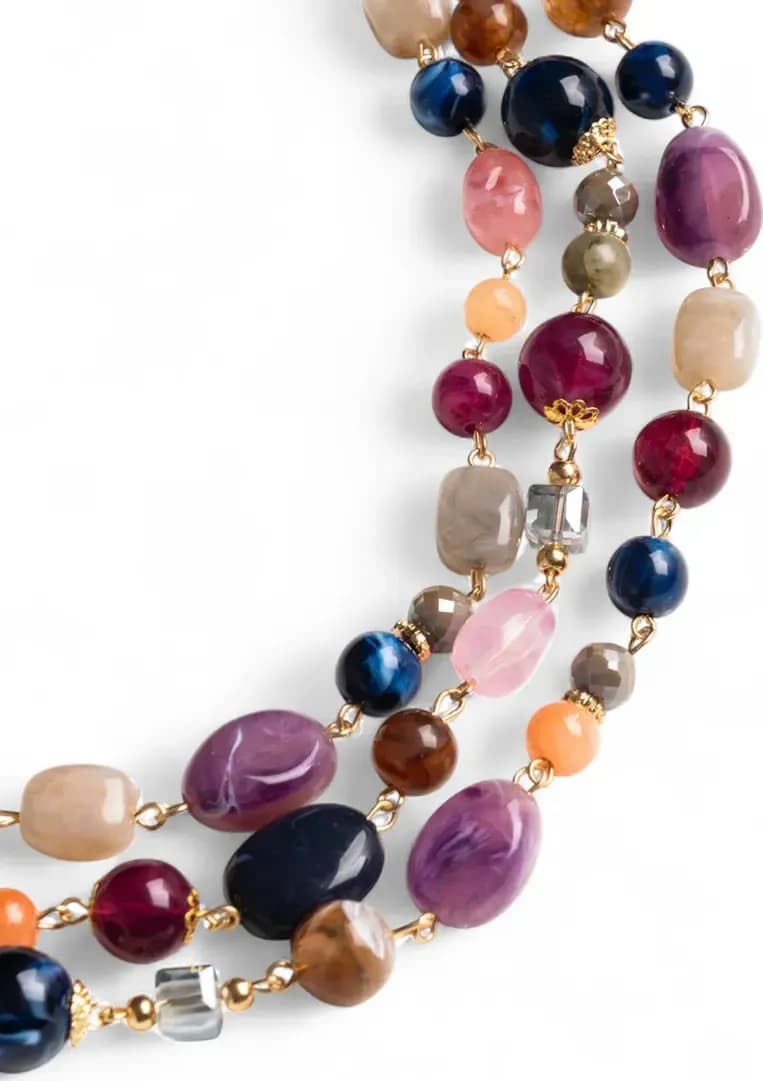 MYA ACCESSORIES | Collana a tre fili con pietre in acrilico e vetro - 3