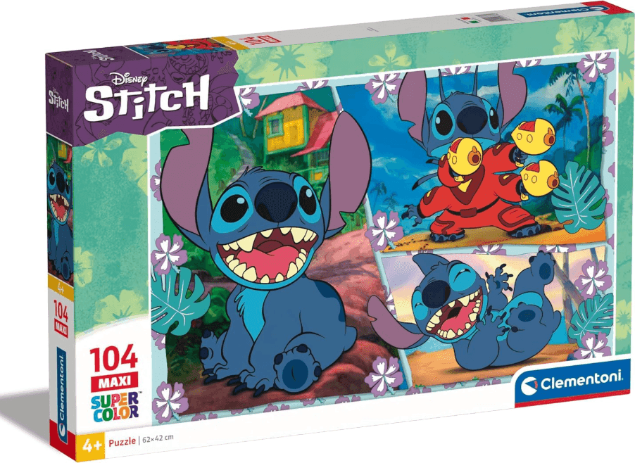 Clementoni - Puzzle Disney Stitch Supercolor -104 Maxi Pezzi 62x42 cm (+4 Anni)