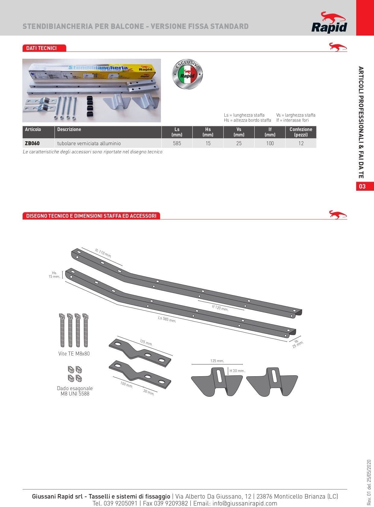 Stendibiancheria Giussani Rapid per balcone in acciaio di alta qualità antisbandamento - 4