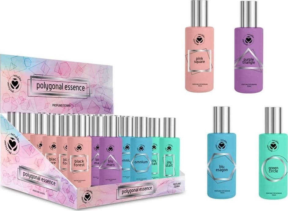 SET 24 PZ PROFUMO PER DONNA DA 30 ML POLYGONAL ESSENCE MIX DI 4 FRAGRANZE 032701