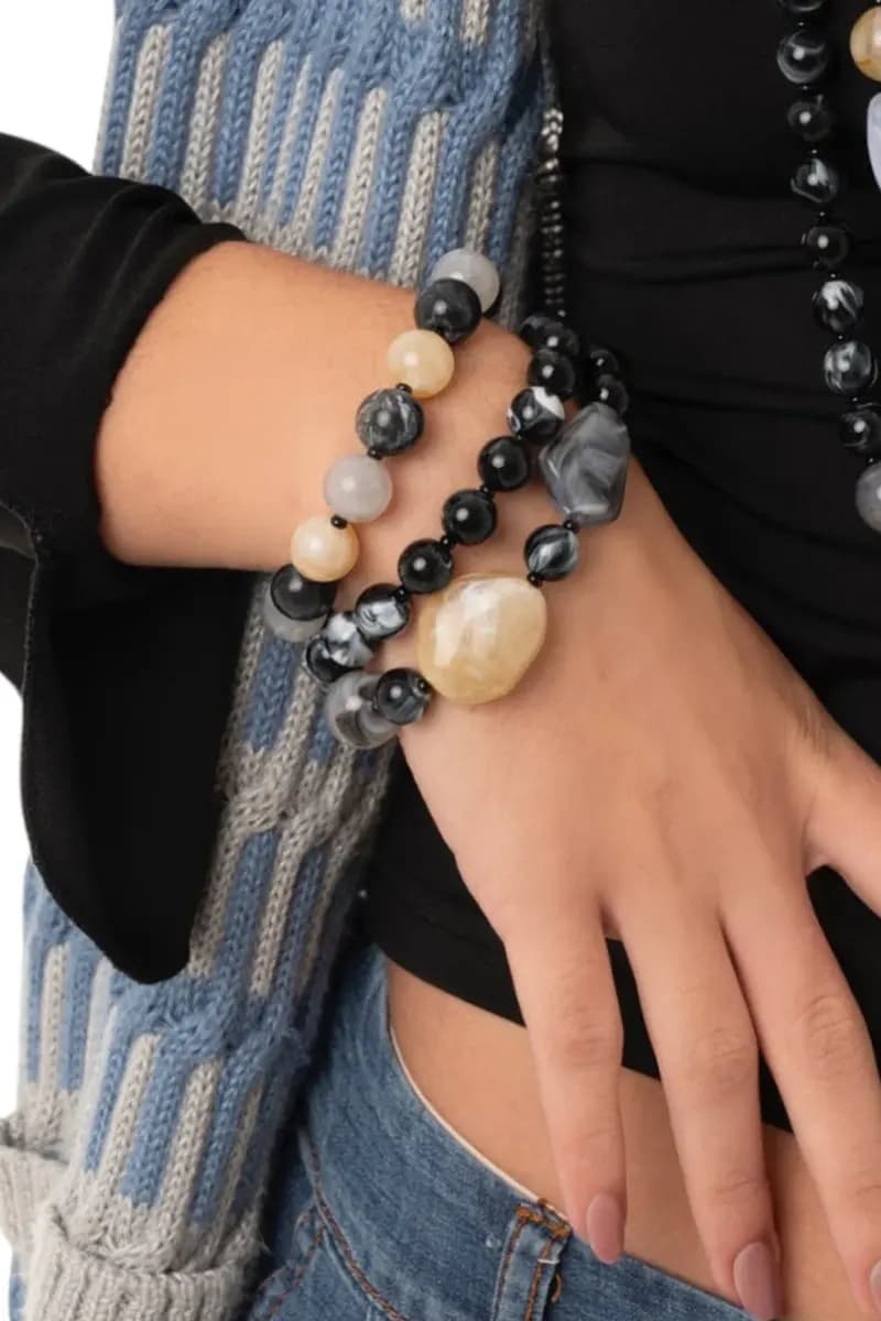 MYA ACCESSORIES | Bracciale elastico tre linee con sfere - 4