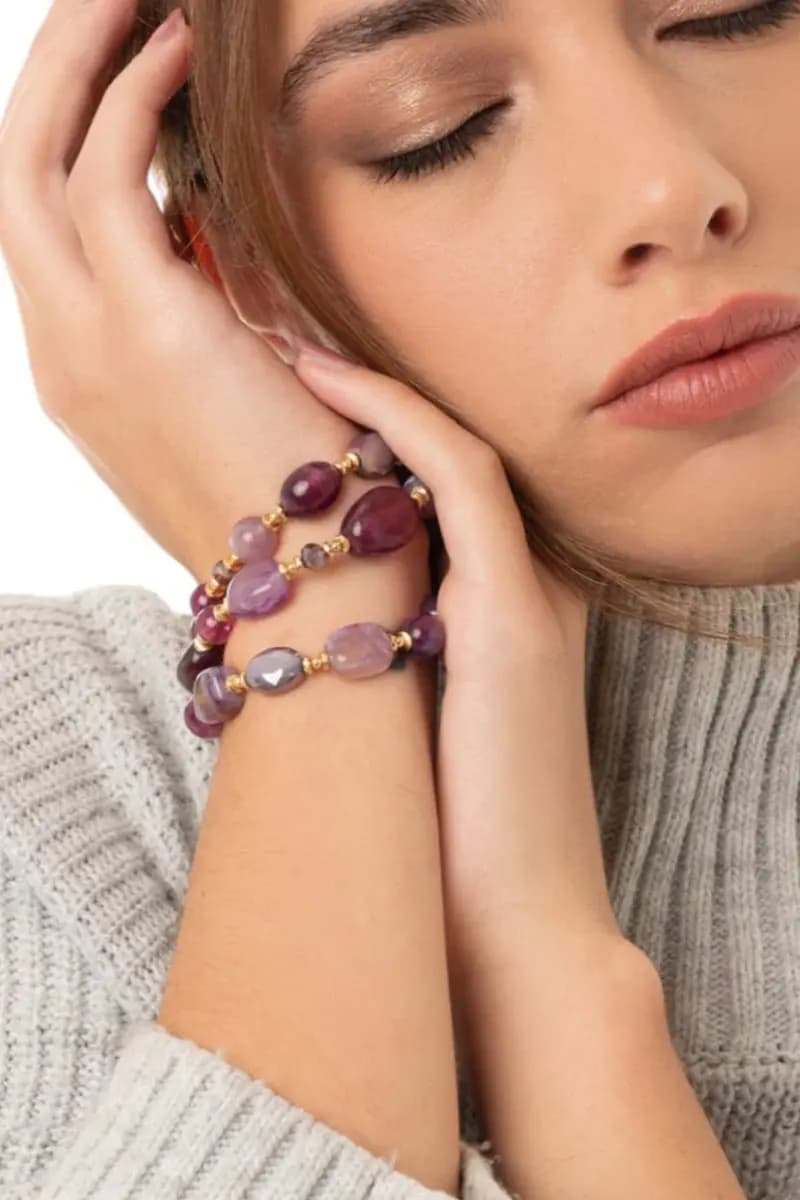 MYA ACCESSORIES | Bracciale elastico tre linee con pietre - 3