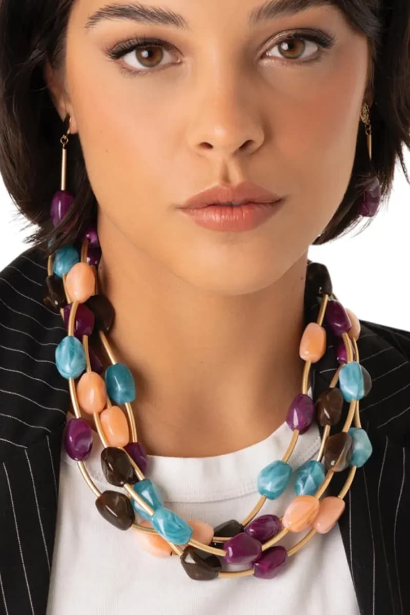 MYA ACCESSORIES | Collana girocollo multifilo con pietre - 4
