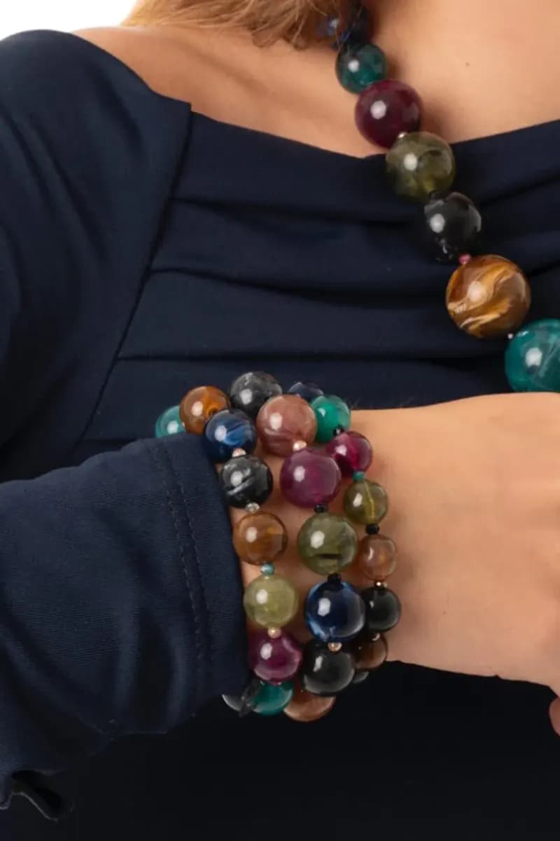 MYA ACCESSORIES | Bracciale elastico tre linee con sfere - 4