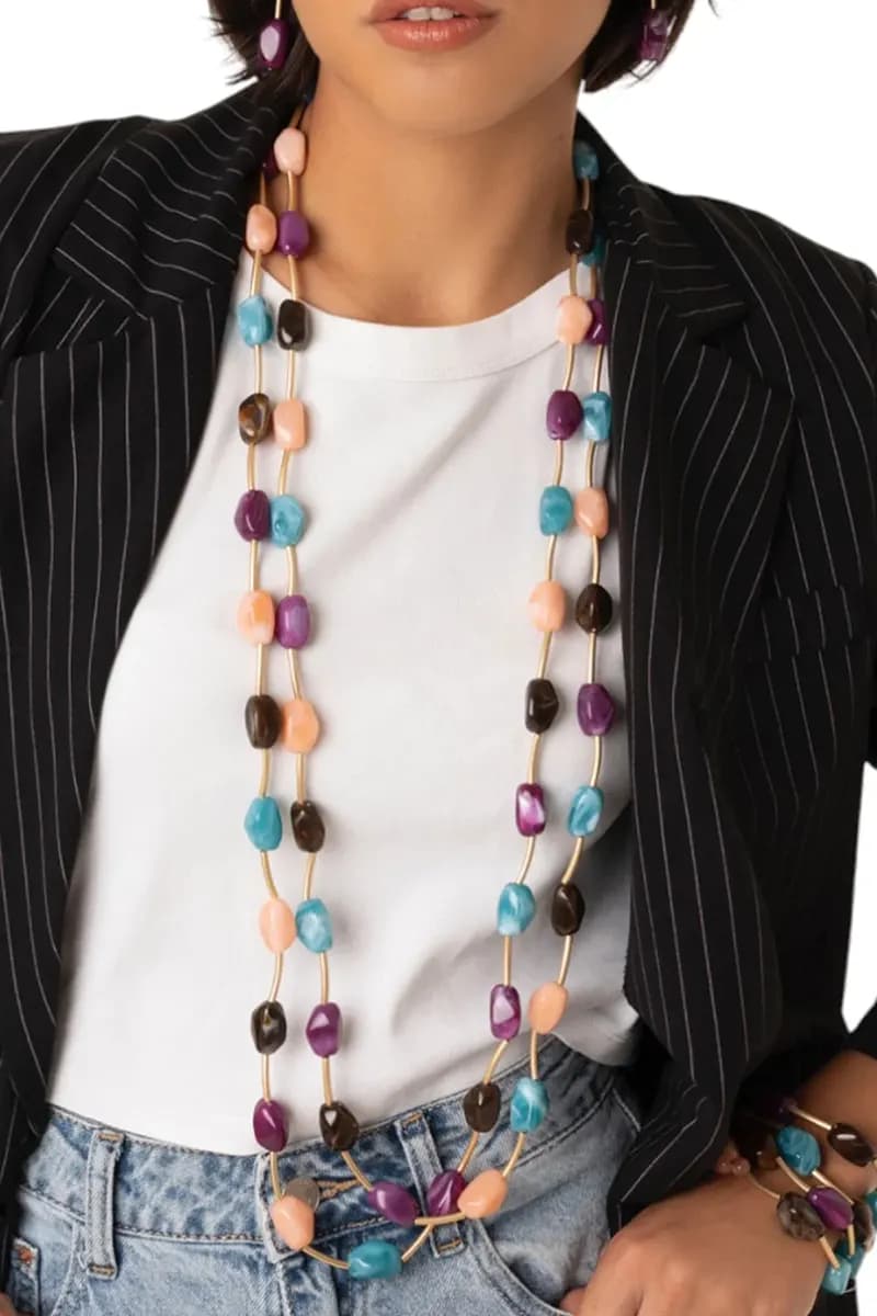 MYA ACCESSORIES | Collana lunga a due fili con pietre - 4