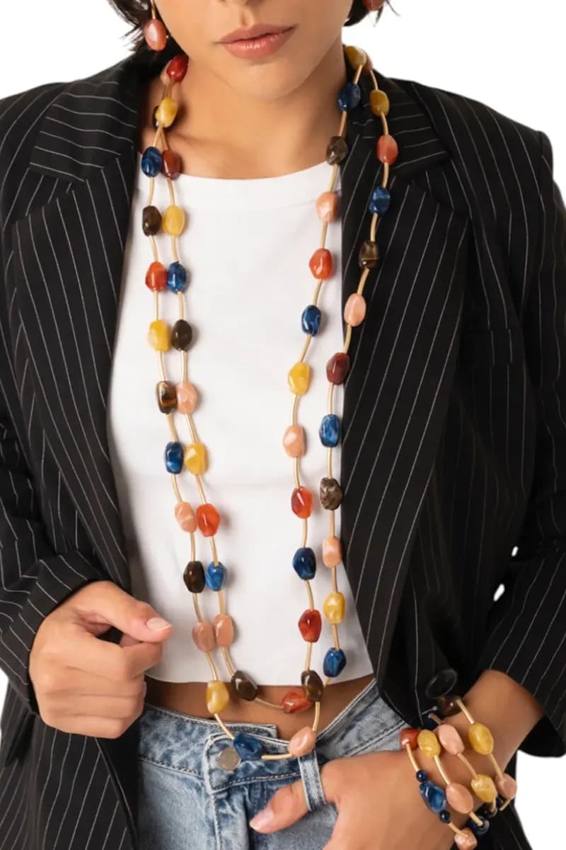 MYA ACCESSORIES | Collana lunga a due fili con pietre - 4