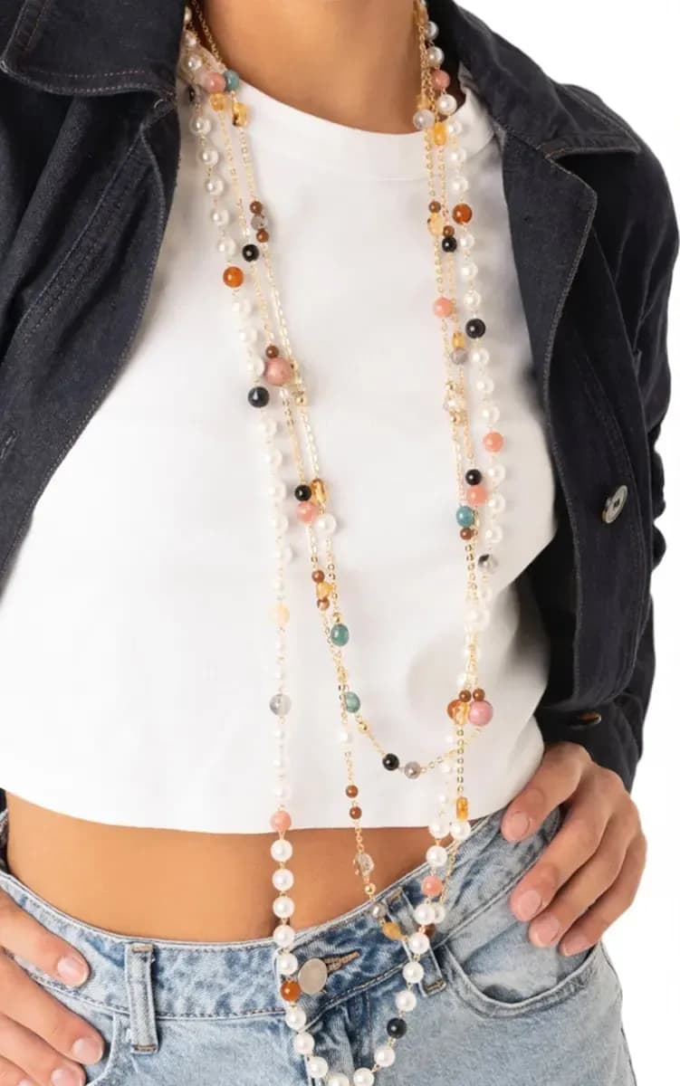 MYA ACCESSORIES | Collana lunga multifilo con pietre e perle