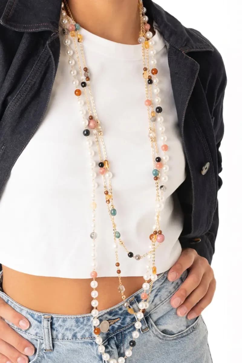 MYA ACCESSORIES | Collana lunga multifilo con pietre e perle - 4