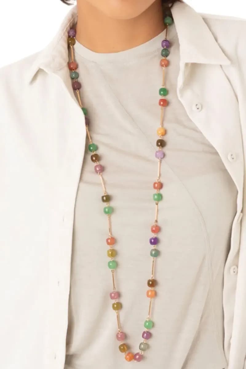 MYA ACCESSORIES | Collana lunga con pietre in vetro multicolore - 4