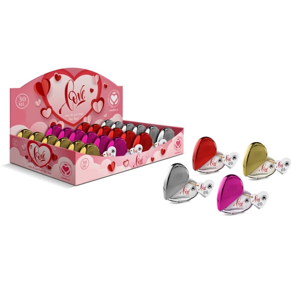 SET 20PZ PROFUMO DONNA A FORMA DI CUORE EAU DE PARFUM FOR HER 30ML IN 4 COLORI 409789