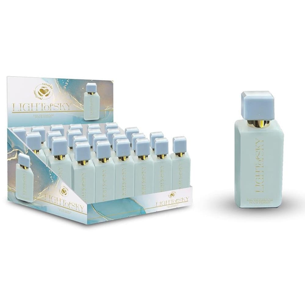 SET 24PZ PROFUMO LIGHT OF SKY EAU DE PARFUM DONNA 20ML DESIGN RETTANGOLARE AZZURRO 024806