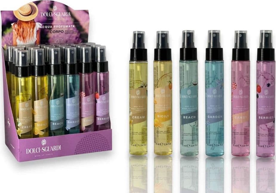 SET 24PZ ACQUA PROFUMATA CORPO SPRAY 75ML VARIE FRAGRANZE PER RINFRESCARE PELLE 007759 - 2