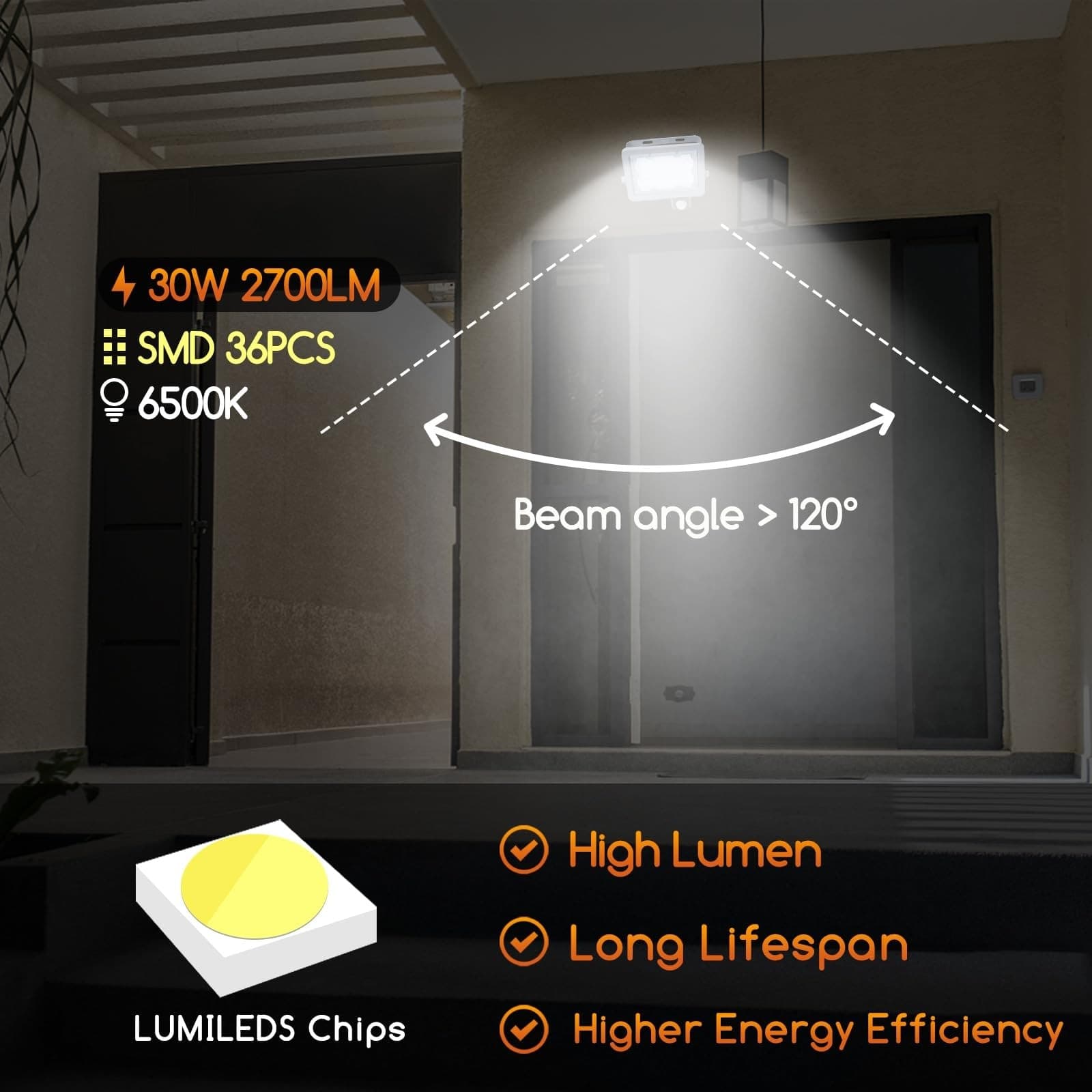 Aigostar faro LED 30W con sensore movimento IP65 - 3