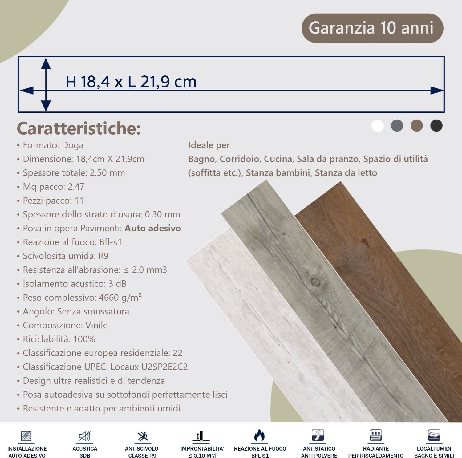 Pavimento Pvc Adesivo Effetto Legno - Listoni finto Parquet Laminato 18,4x121,9cm spessore 2.5mm pacchi da 2.47mq - 2