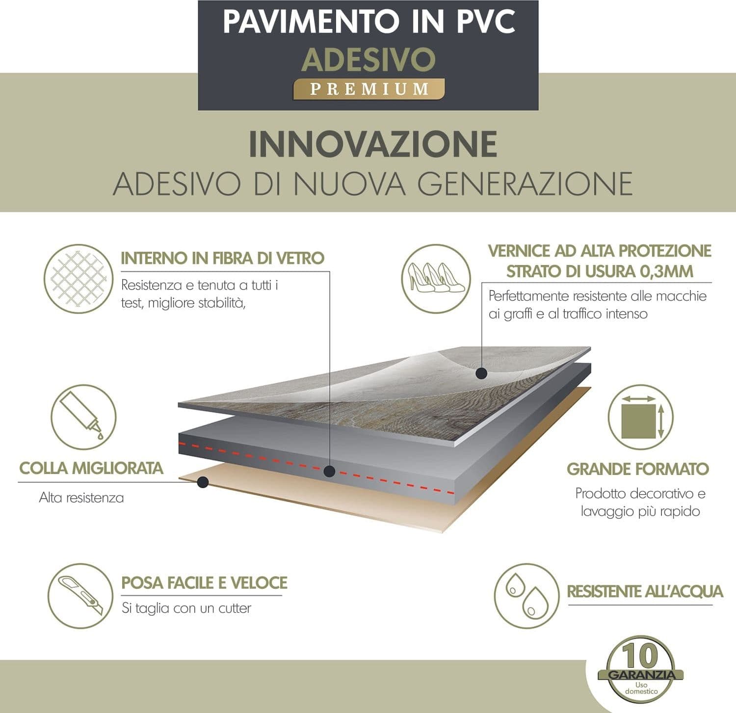 Pavimento Pvc Adesivo Effetto Legno - Listoni finto Parquet Laminato 18,4x121,9cm spessore 2.5mm pacchi da 2.47mq - 3