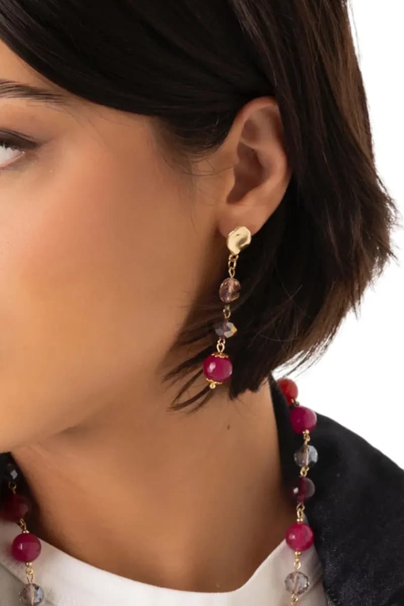 MYA ACCESSORIES | Orecchini pendenti con tre pietre semidure - 3