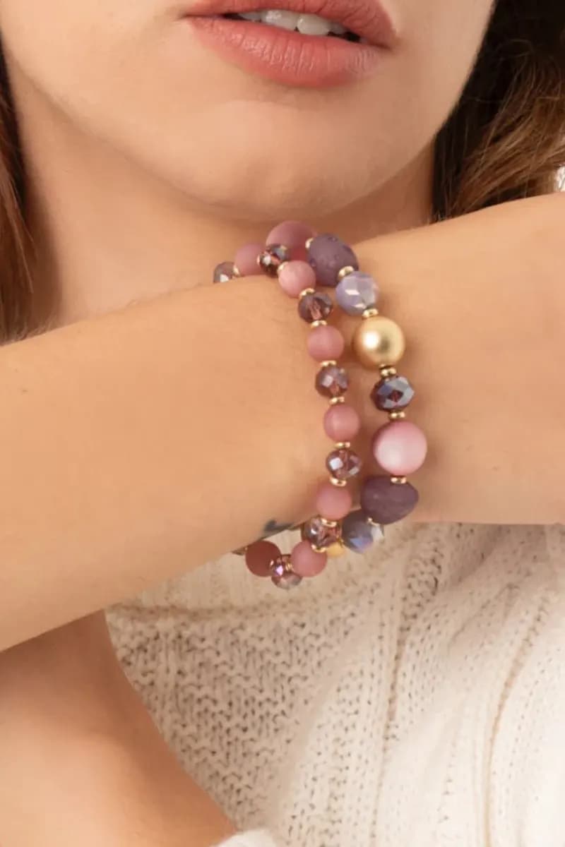 MYA ACCESSORIES | Bracciale elastico due linee con sfere - 3