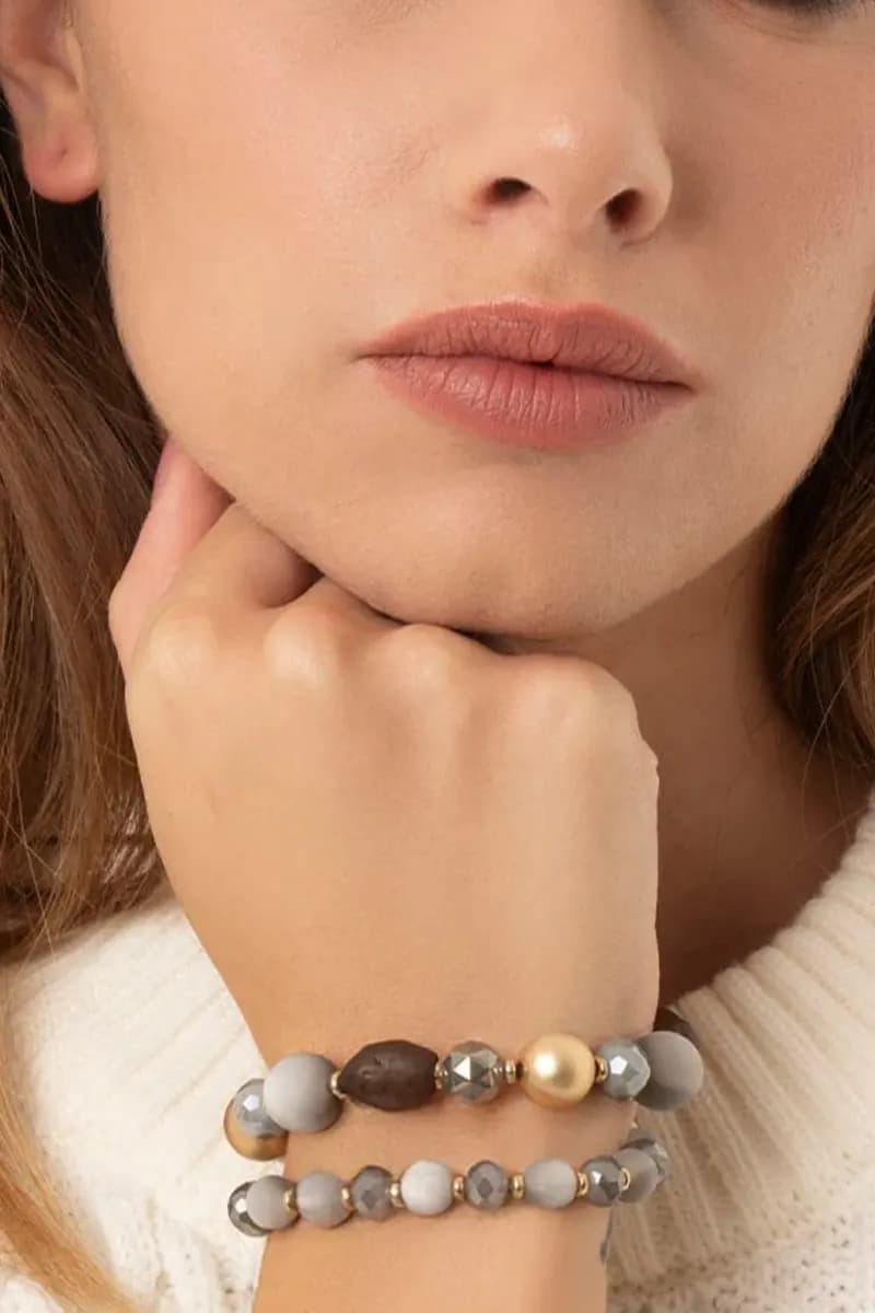 MYA ACCESSORIES | Bracciale elastico due linee con sfere - 3