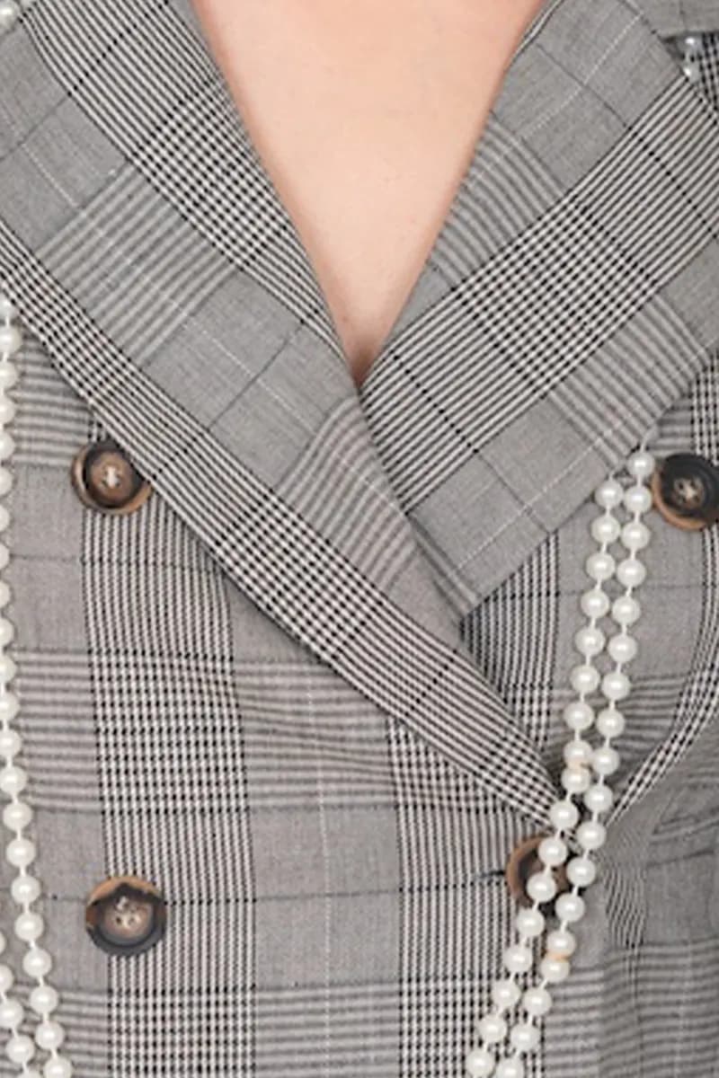 NO-NA' | Blazer corto doppiopetto check con collana perle - 2