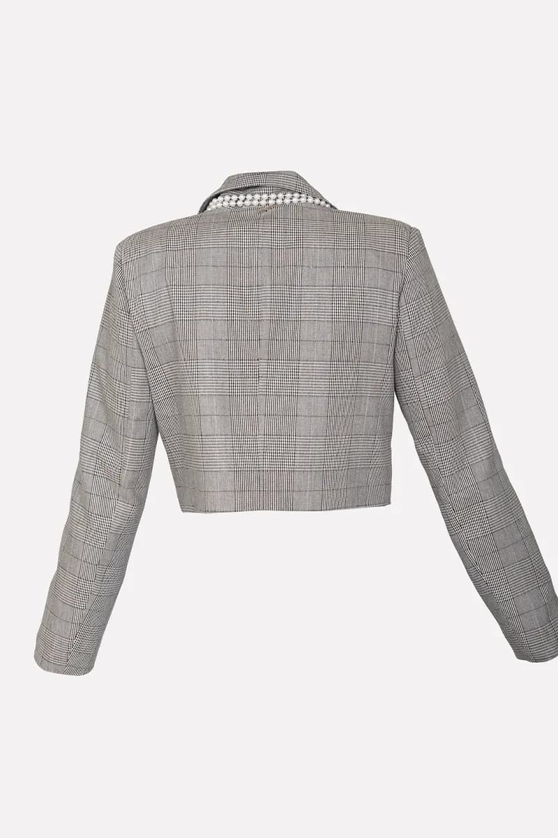 NO-NA' | Blazer corto doppiopetto check con collana perle - 3
