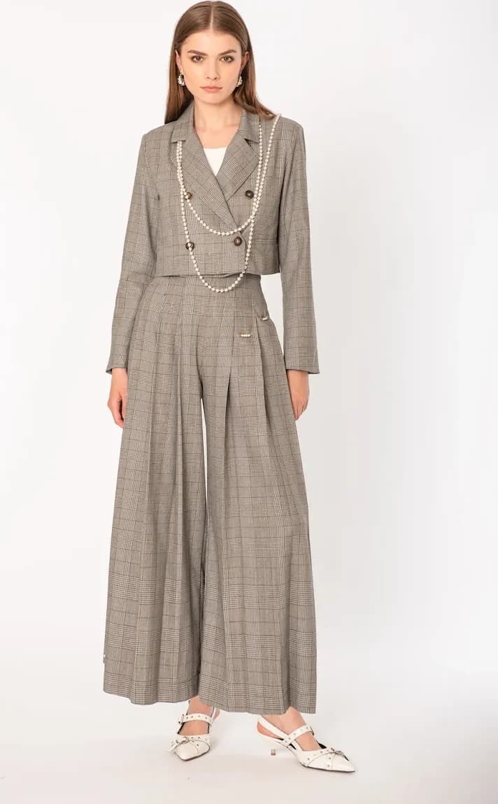 NO-NA' | Pantalone ampio check con spille perla - 5