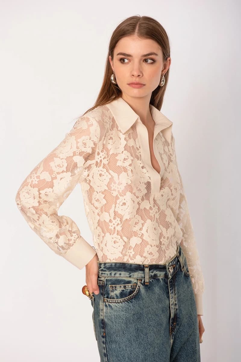 NO-NA' | Blusa in pizzo fiorato con scollo a V - 5