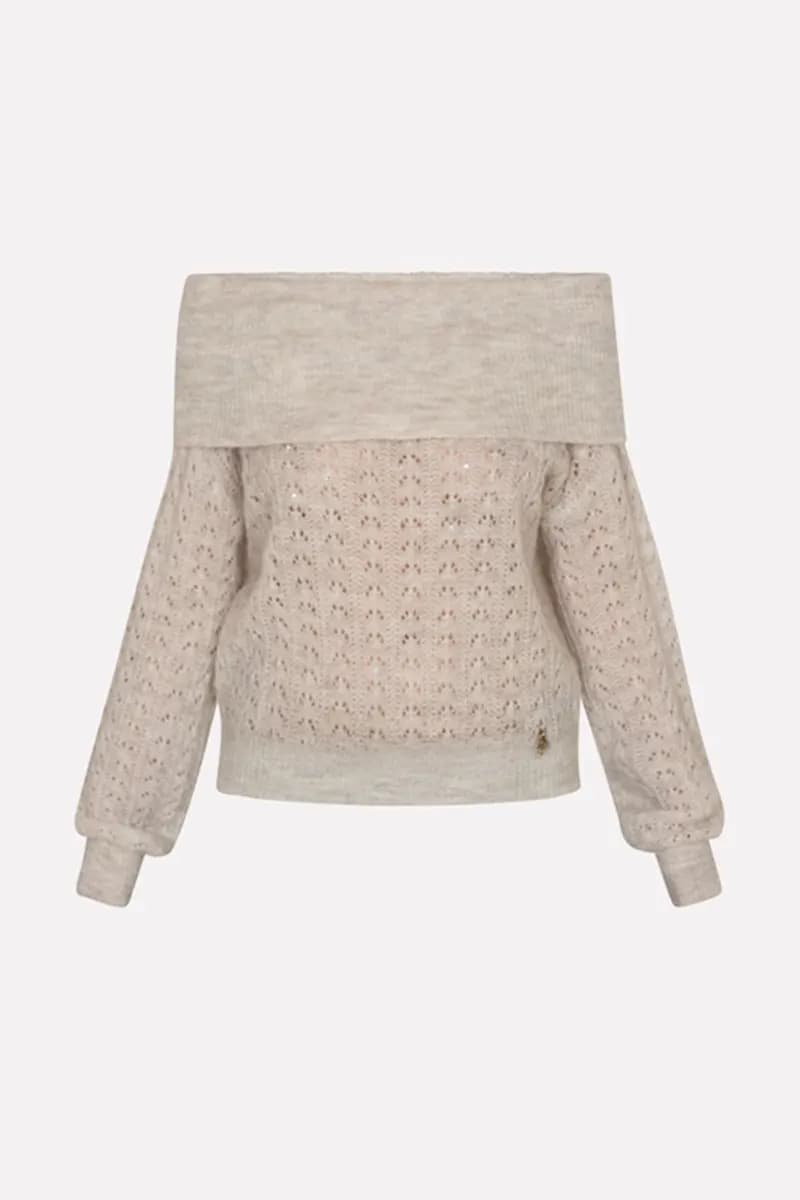 SISTE'S | Maglia crochet scollo barca con strassini - 2