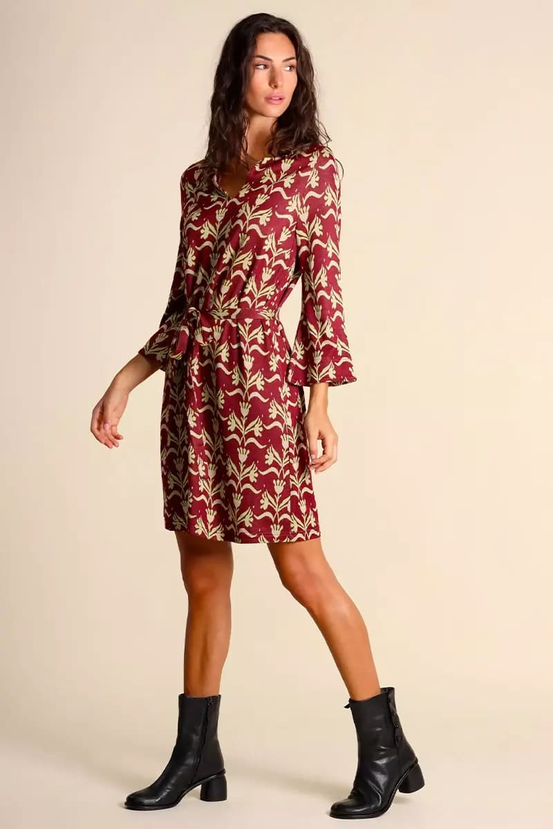 JUSTMINE | Abito in jersey fantasia con cintura - 6