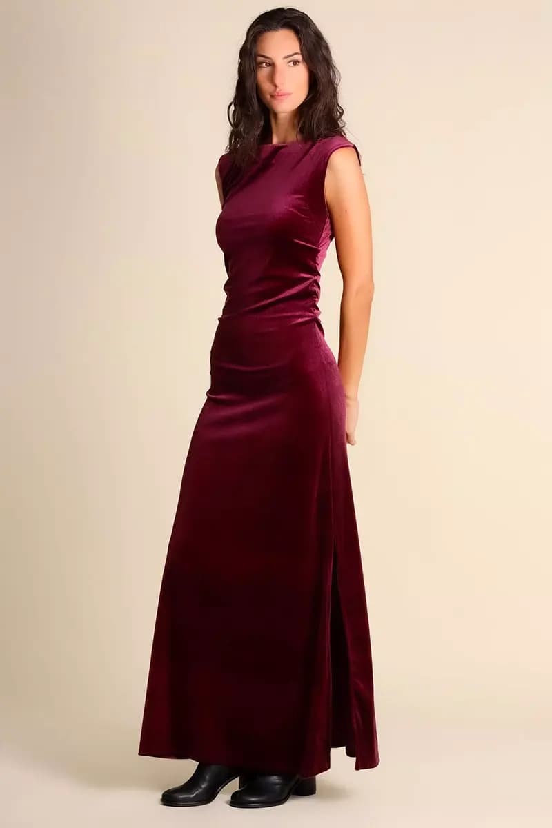 JUSTMINE | Abito lungo in jersey di velluto stretch - 4