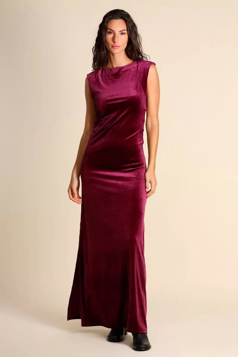 JUSTMINE | Abito lungo in jersey di velluto stretch - 5