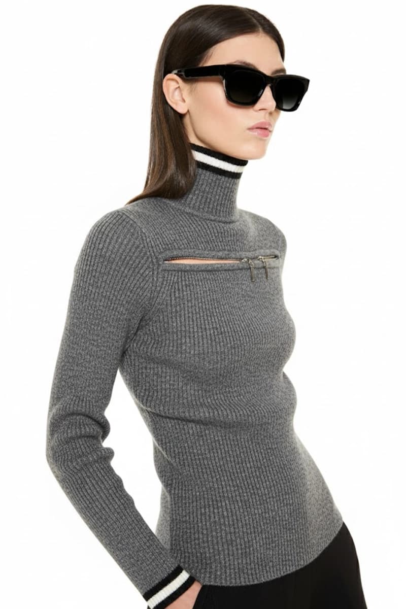 VERDISSIMA | Maglia lupetto a coste con zip - 3