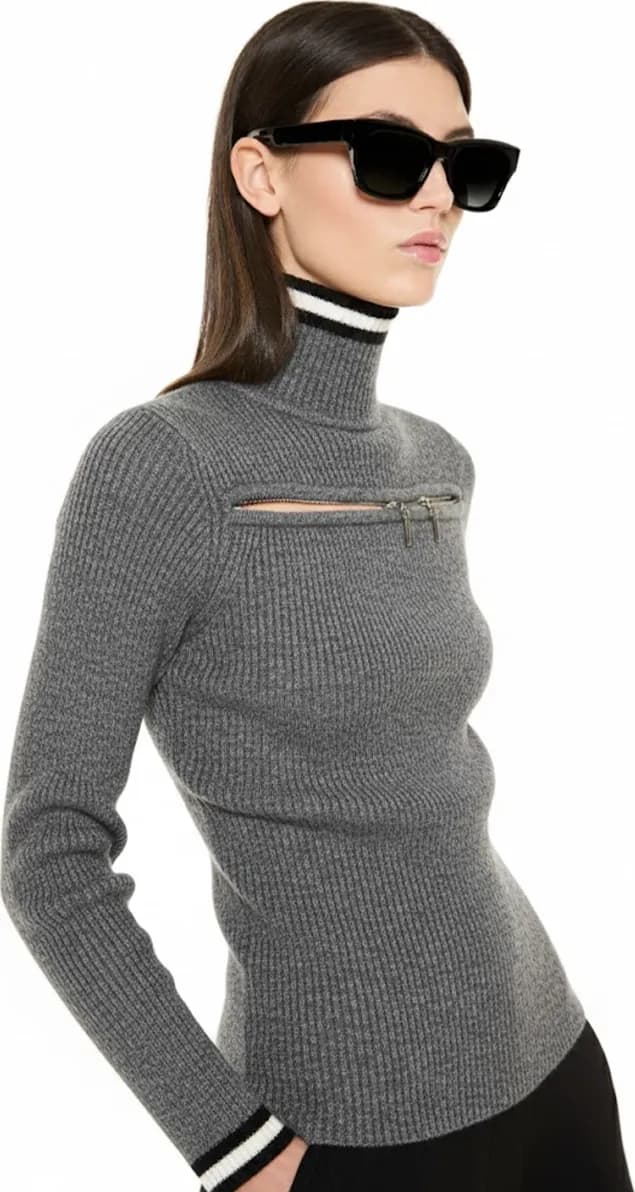 VERDISSIMA | Maglia lupetto a coste con zip - 2