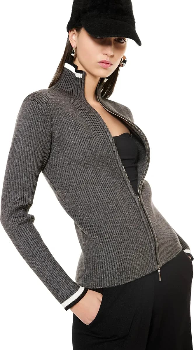 VERDISSIMA | Maglia lupetto a coste con zip frontale - 3