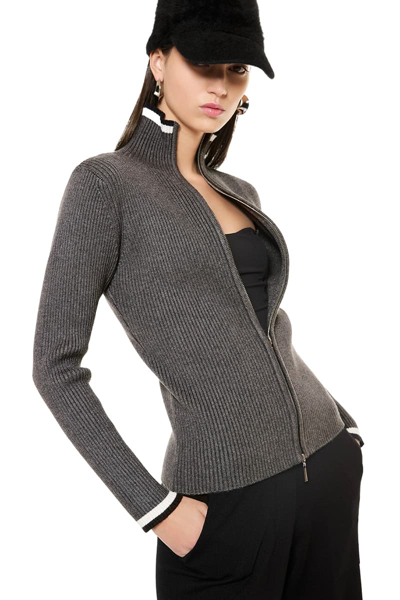 VERDISSIMA | Maglia lupetto a coste con zip frontale - 3