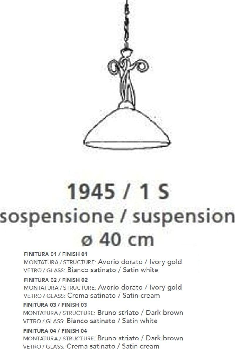 Lampadario classico LAM 1945 1S E27 LED metallo vetro sospensione - 5