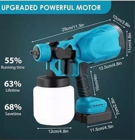 Pistola a Spruzzo Elettrica per Vernice 2 Batterie 48V Serbatoio Pittura 800ML - 11
