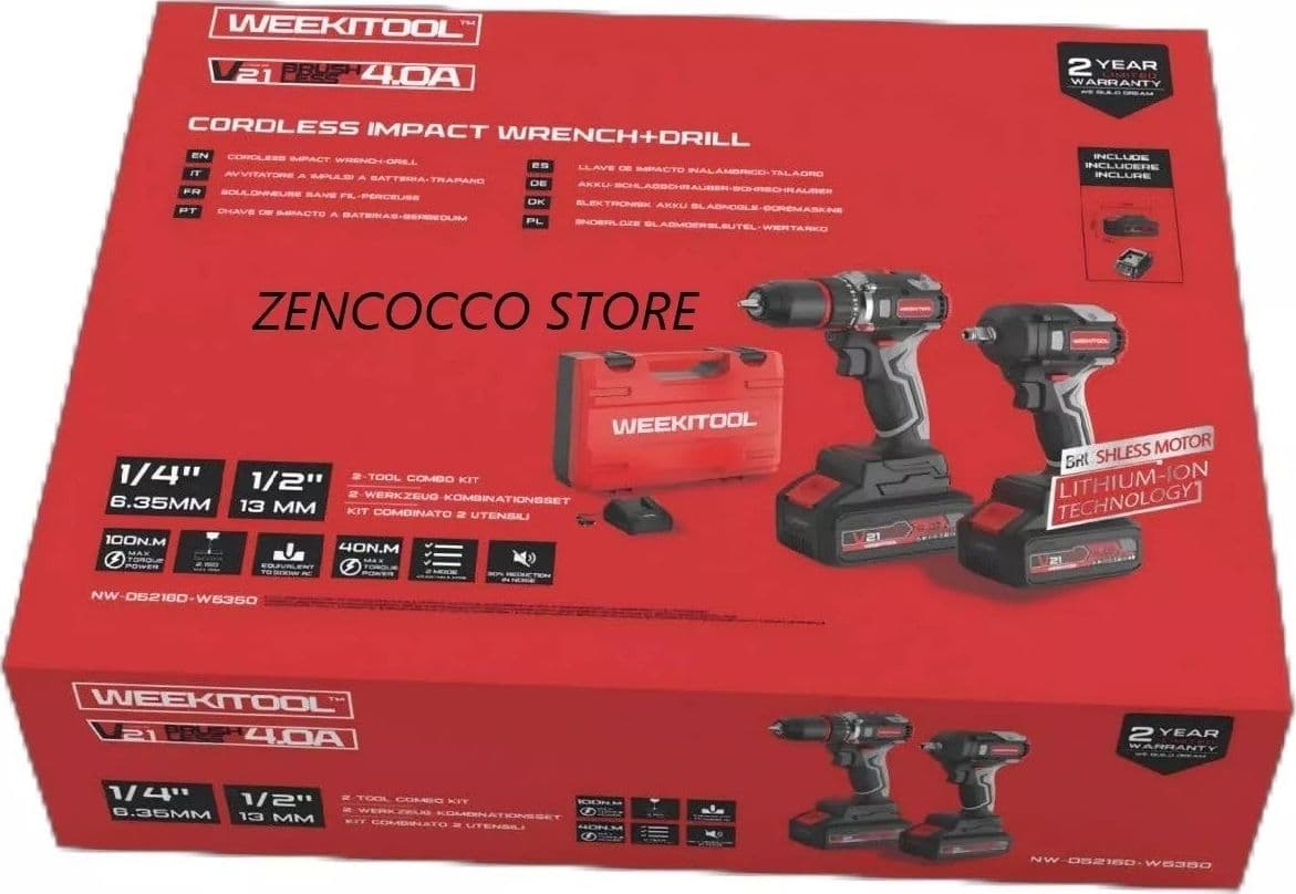 Trapano Avvitatore + Avvitatore a Impulsi 2 Batterie 21V 4.0Ah NW-NW-D5216D+W5350 - 2